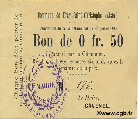 50 Centimes FRANCE régionalisme et divers  1915 JP.02-0365 TTB