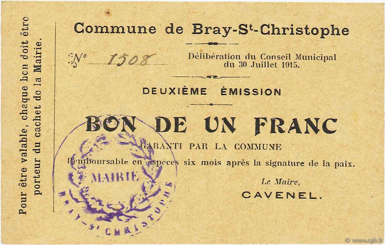 1 Franc FRANCE régionalisme et divers  1915 JP.02-0371 SPL