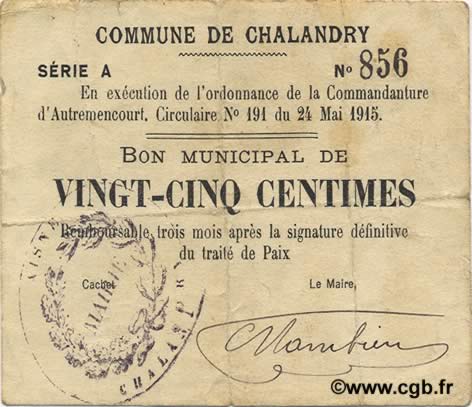 25 Centimes FRANCE régionalisme et divers  1915 JP.02-0435 TB