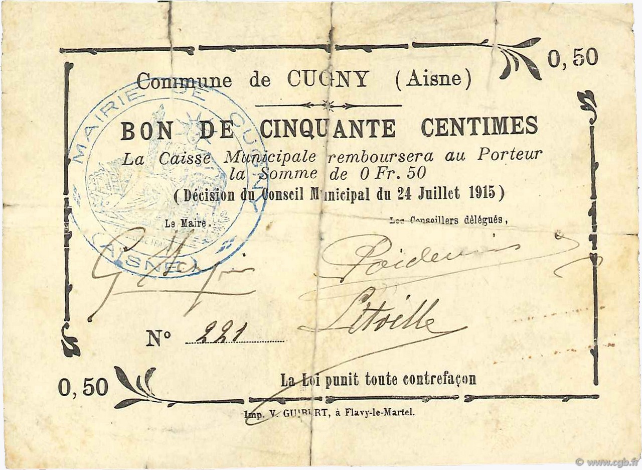 50 Centimes FRANCE régionalisme et divers  1915 JP.02-0580 TB