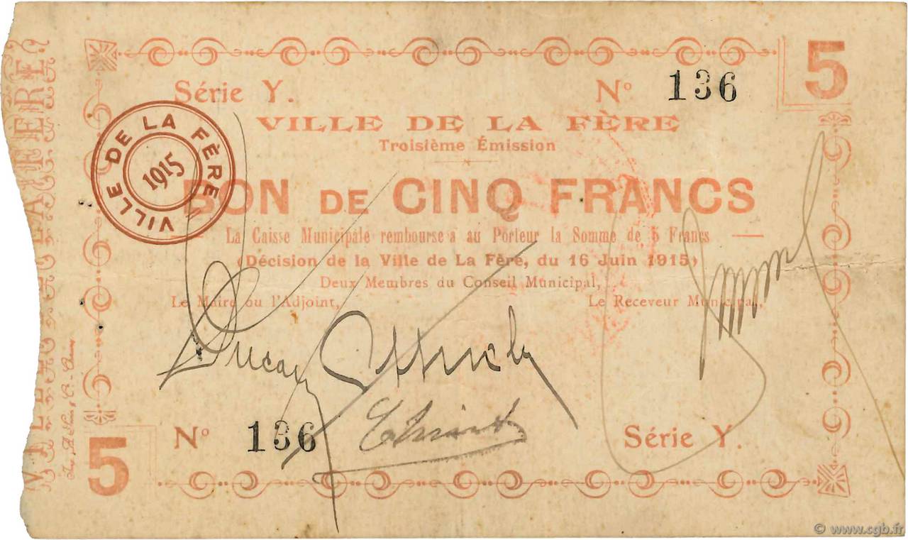 5 Francs FRANCE régionalisme et divers  1915 JP.02-0802 pr.TTB