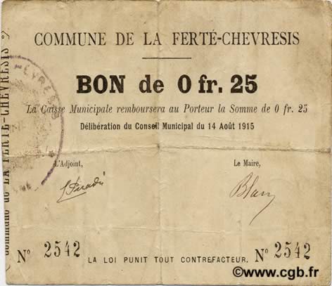 25 Centimes FRANCE régionalisme et divers  1915 JP.02-0823 TTB