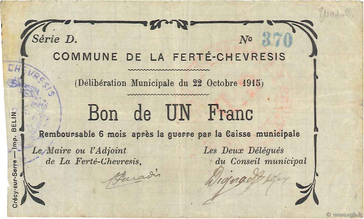 1 Franc FRANCE régionalisme et divers  1915 JP.02-0830 pr.TTB