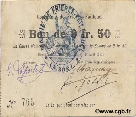 50 Centimes FRANCE régionalisme et divers  1915 JP.02-1026 TTB