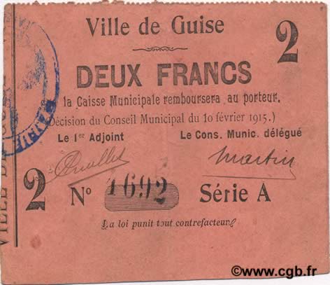 2 Francs FRANCE regionalismo y varios  1915 JP.02-1108 MBC