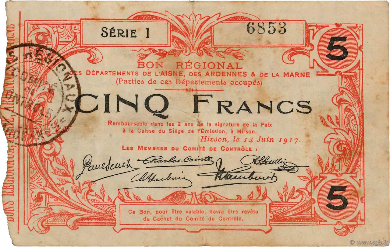 5 Francs FRANCE régionalisme et divers  1917 JP.02-1197 pr.TTB