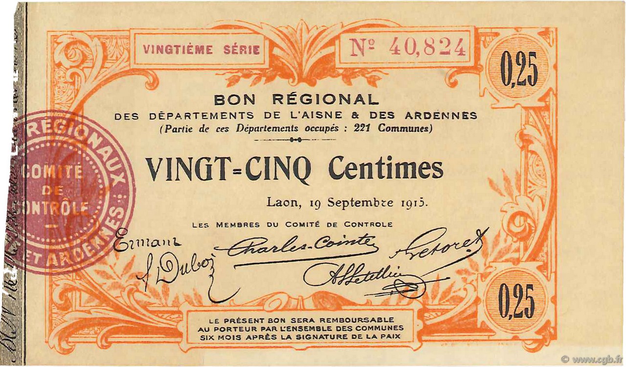 25 Centimes FRANCE régionalisme et divers  1915 JP.02-1300 SUP+