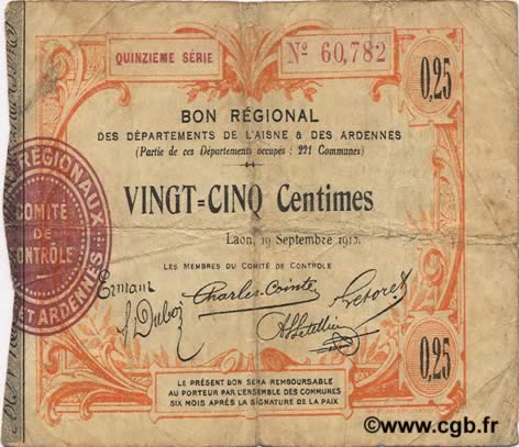 25 Centimes FRANCE régionalisme et divers  1915 JP.02-1300 TB