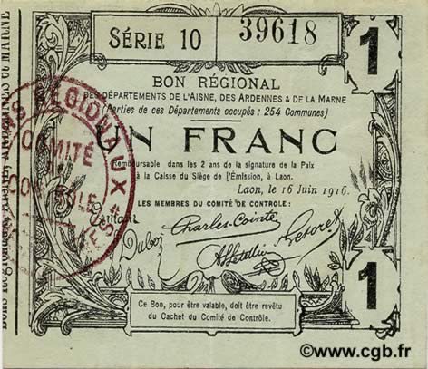 1 Franc FRANCE régionalisme et divers  1916 JP.02-1309 SUP