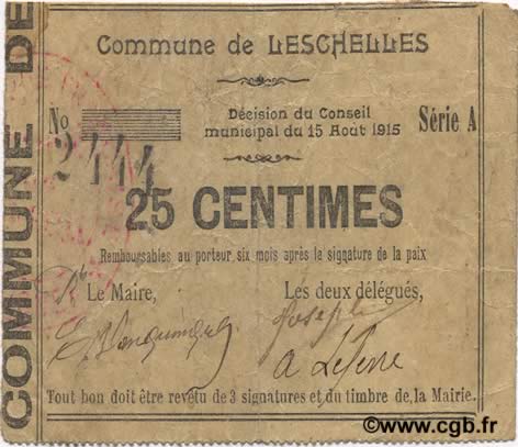 25 Centimes FRANCE régionalisme et divers  1915 JP.02-1337 TTB