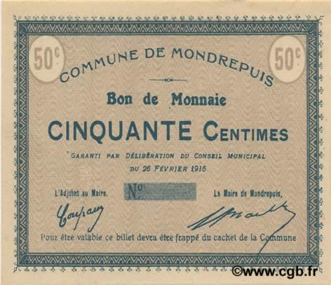 50 Centimes FRANCE régionalisme et divers  1915 JP.02-1527 NEUF