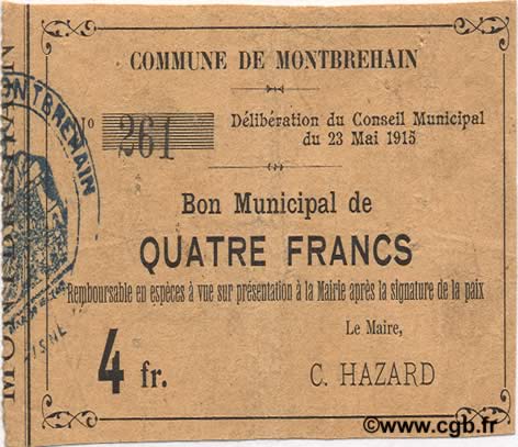 4 Francs FRANCE régionalisme et divers  1915 JP.02-1550 TTB
