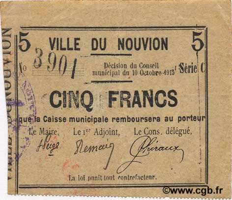 5 Francs FRANCE Regionalismus und verschiedenen  1915 JP.02-1683 SS