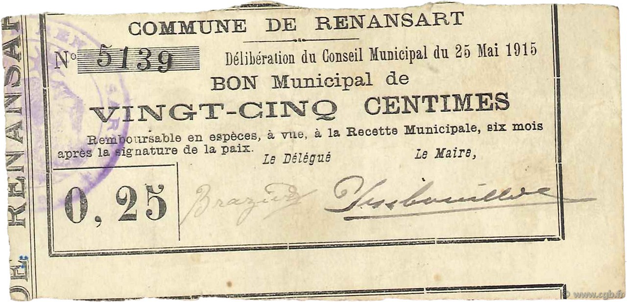 25 Centimes FRANCE Regionalismus und verschiedenen  1915 JP.02-1917 SS