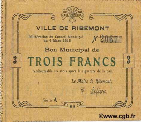 3 Francs FRANCE régionalisme et divers  1915 JP.02-1933 TTB