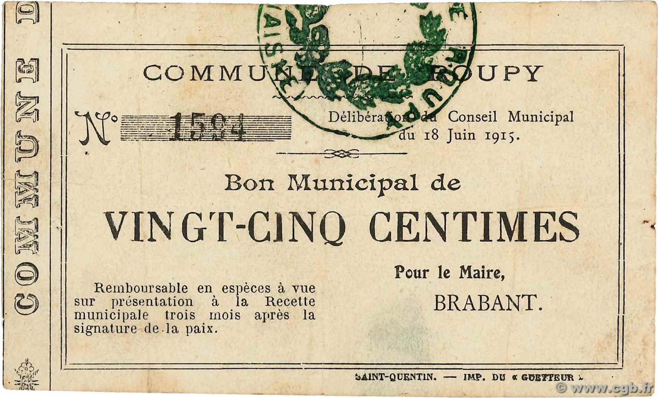 25 Centimes FRANCE régionalisme et divers  1915 JP.02-1947 TB