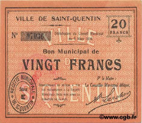20 francs FRANCE régionalisme et divers  1916 JP.02-2050 SUP