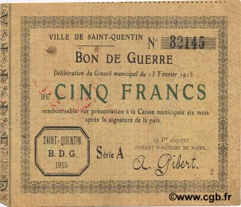 5 Francs FRANCE régionalisme et divers  1915 JP.02-2053 TTB