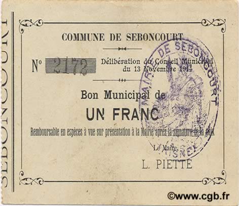 1 Franc FRANCE régionalisme et divers  1914 JP.02-2111 TTB