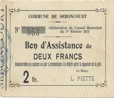 2 Francs FRANCE regionalismo e varie  1915 JP.02-2119 BB