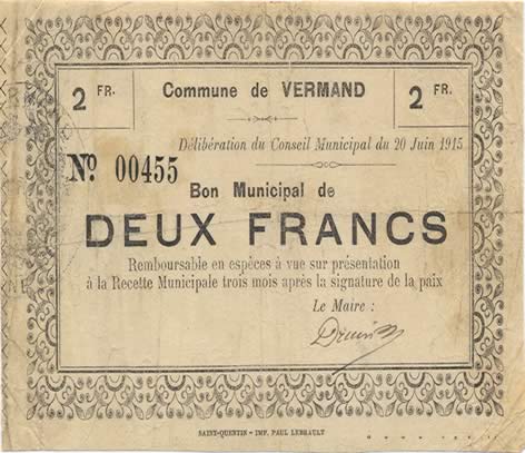 2 Francs FRANCE regionalismo e varie  1915 JP.02-2383 q.BB