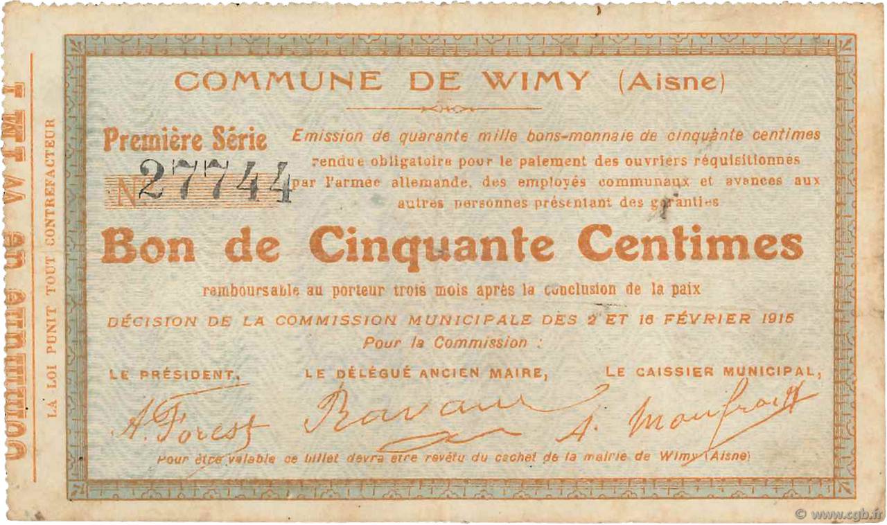 50 Centimes FRANCE régionalisme et divers  1915 JP.02-2464 TB