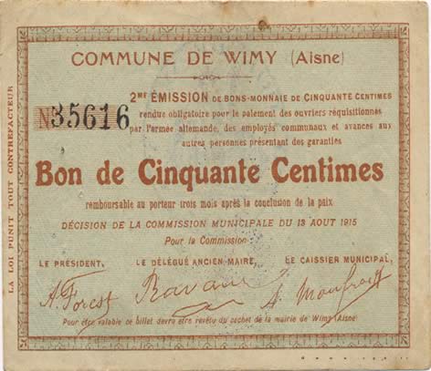 50 Centimes FRANCE régionalisme et divers  1915 JP.02-2465 TTB