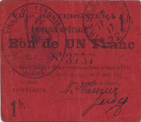 1 Franc FRANCE regionalismo e varie  1915 JP.02-2724 BB