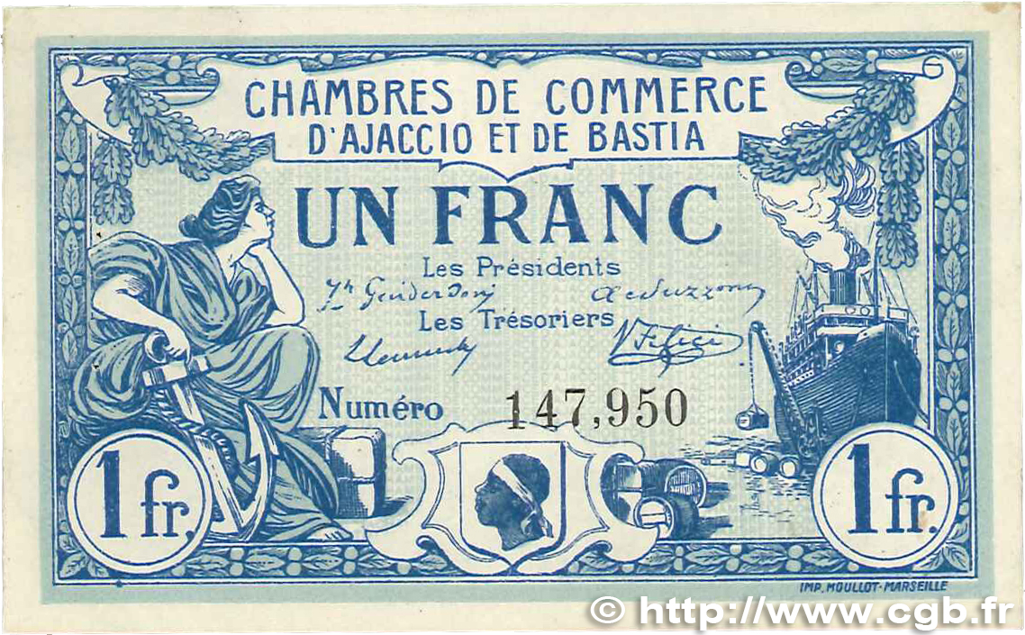 1 Franc FRANCE régionalisme et divers Ajaccio et Bastia 1915 JP.003.02 SUP