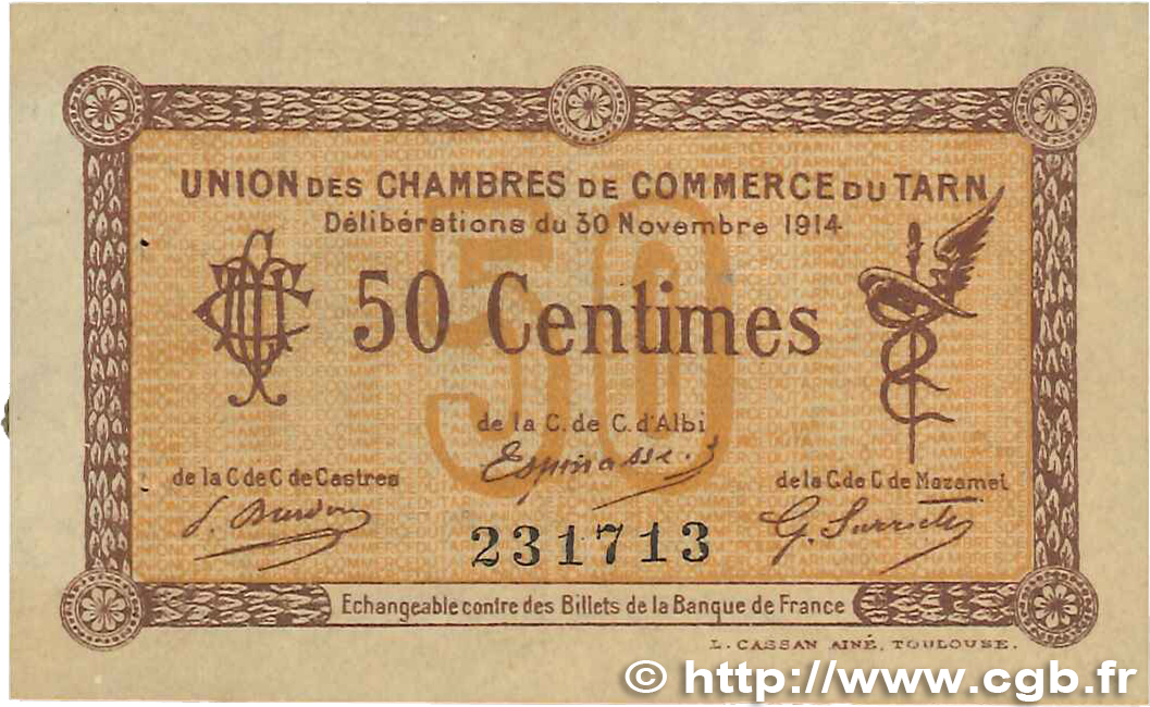 50 Centimes FRANCE régionalisme et divers Albi - Castres - Mazamet 1914 JP.005.01 SUP