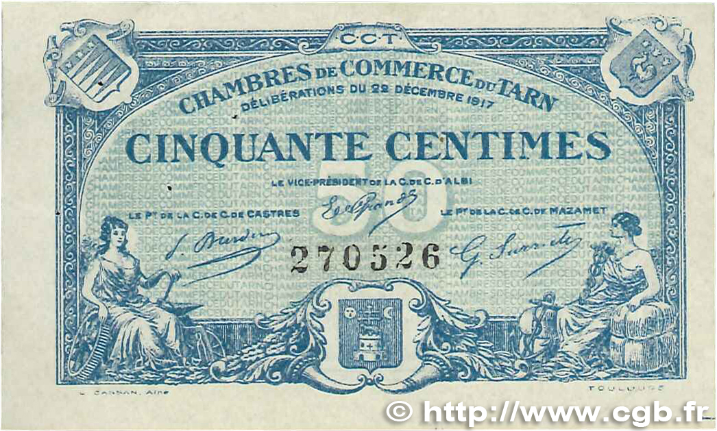 50 Centimes FRANCE régionalisme et divers Albi - Castres - Mazamet 1917 JP.005.09 SUP