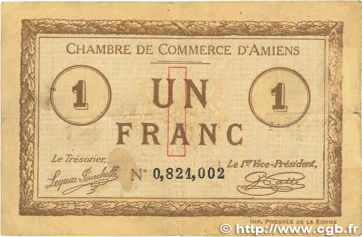 1 Franc FRANCE régionalisme et divers Amiens 1915 JP.007.36 pr.TTB
