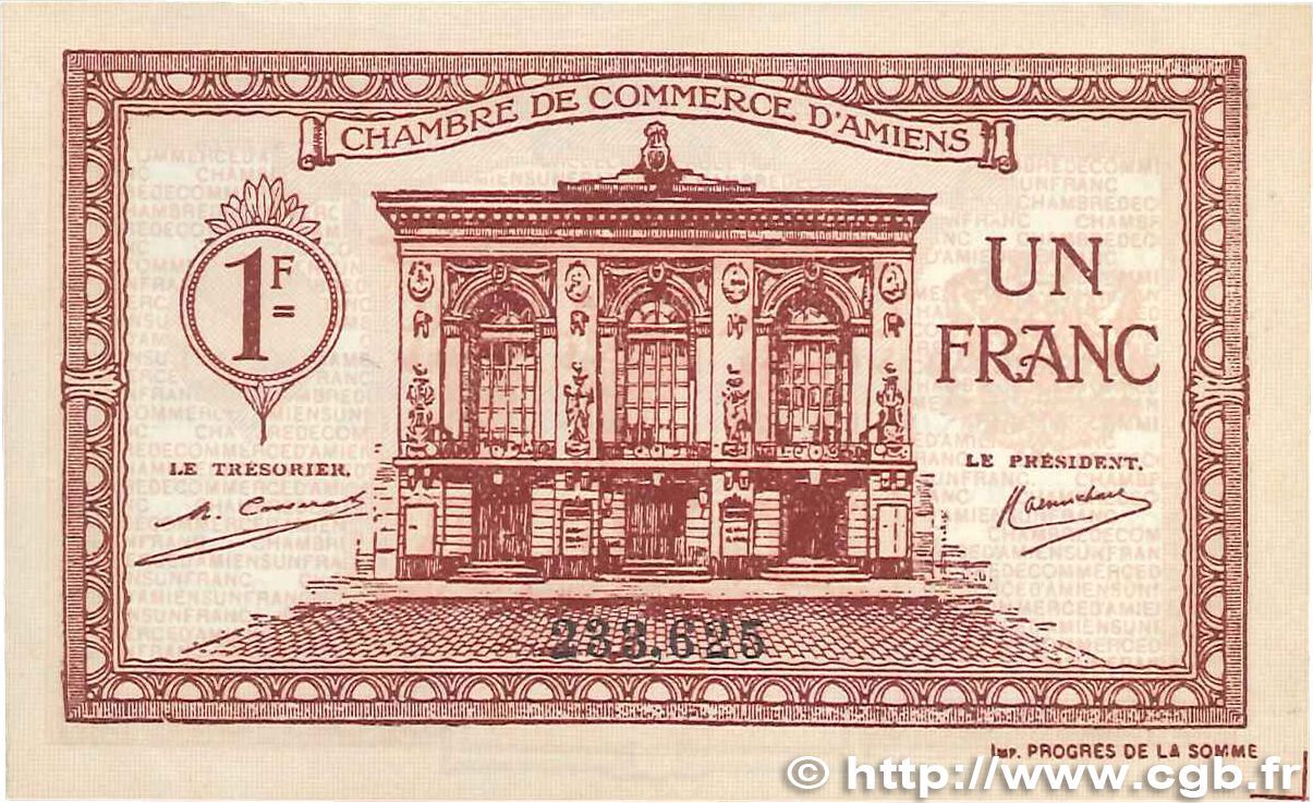 1 Franc FRANCE régionalisme et divers Amiens 1922 JP.007.56 SUP