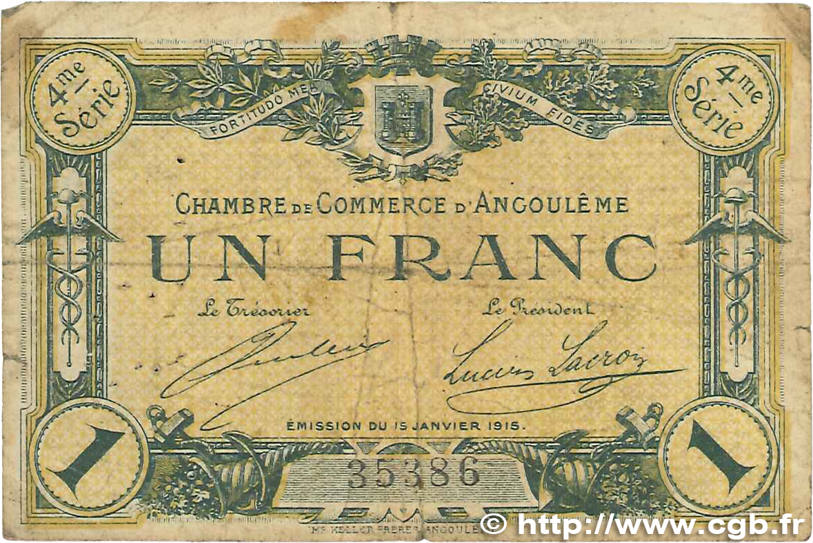 1 Franc FRANCE régionalisme et divers Angoulême 1915 JP.009.21 B