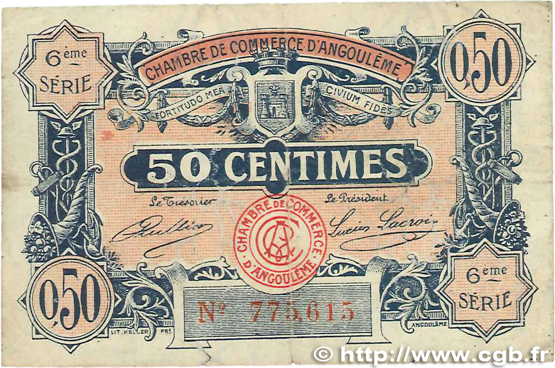50 Centimes FRANCE régionalisme et divers Angoulême 1920 JP.009.46 pr.TTB