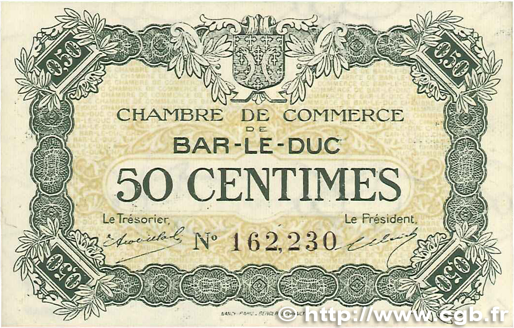 50 Centimes FRANCE regionalism and miscellaneous Bar-Le-Duc 1920 JP.019.07 XF