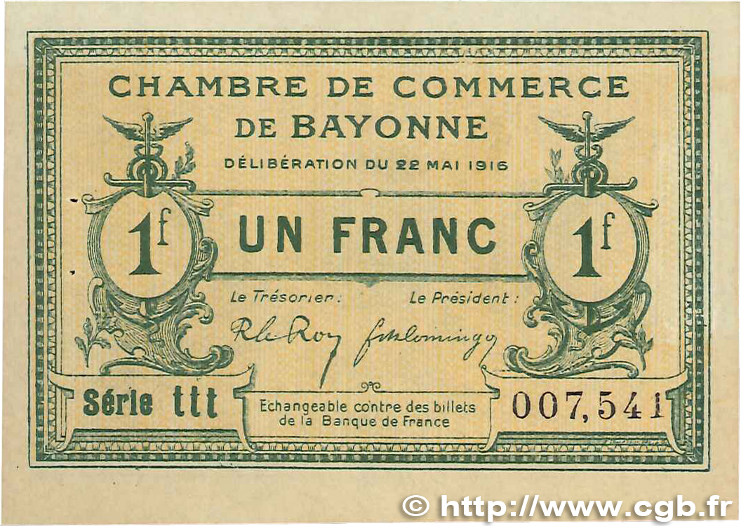 1 Franc FRANCE régionalisme et divers Bayonne 1916 JP.021.32 pr.SPL