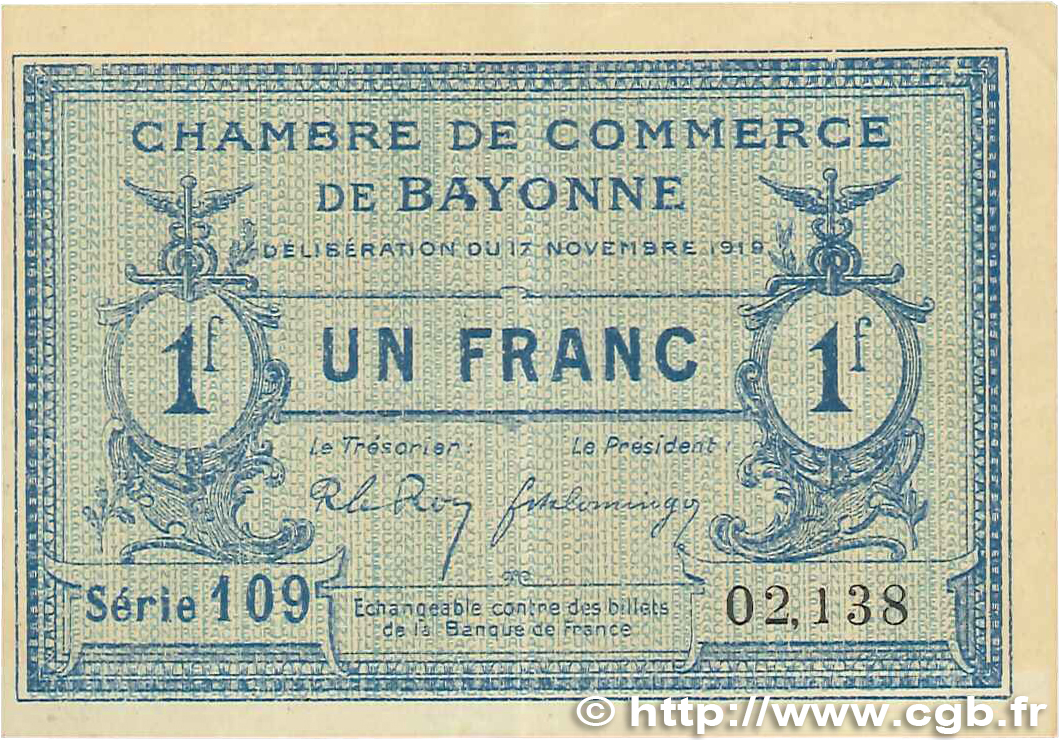 1 Franc FRANCE régionalisme et divers Bayonne 1919 JP.021.64 pr.TTB
