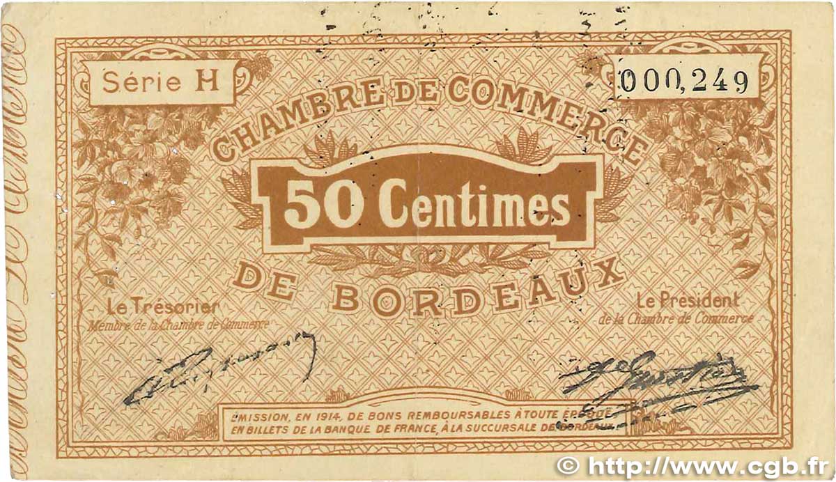50 Centimes FRANCE régionalisme et divers Bordeaux 1914 JP.030.01 pr.TTB