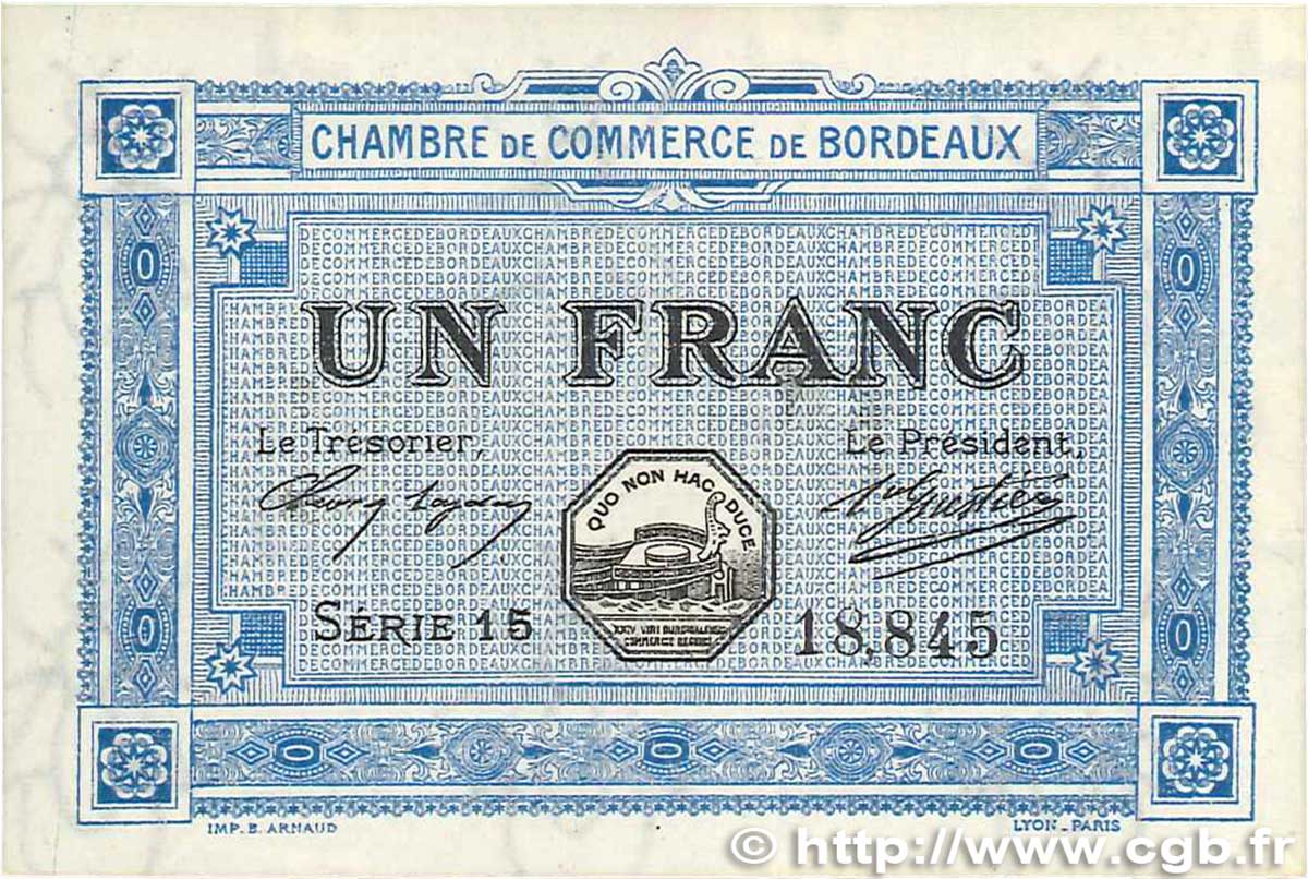 1 Franc FRANCE régionalisme et divers Bordeaux 1917 JP.030.14 SPL