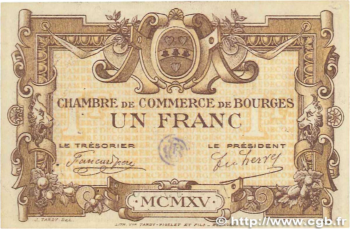 1 Franc FRANCE régionalisme et divers Bourges 1915 JP.032.02 SUP+