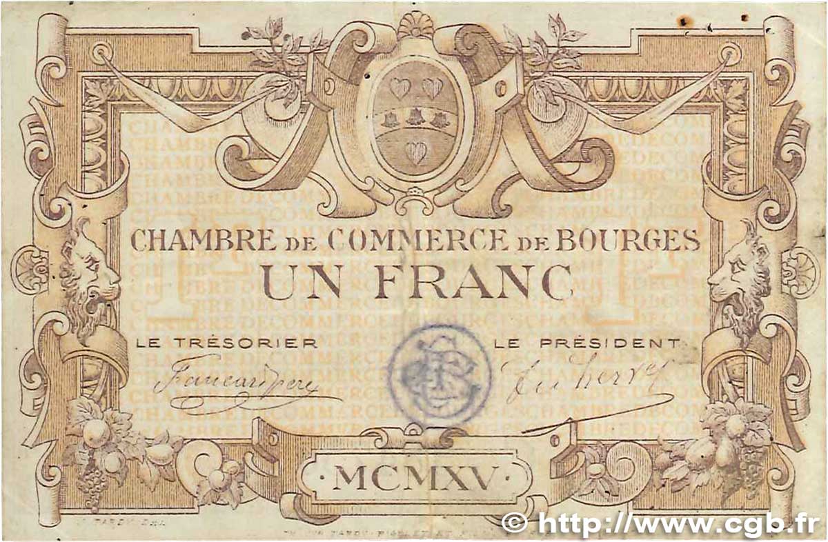 1 Franc FRANCE régionalisme et divers Bourges 1915 JP.032.06 TTB
