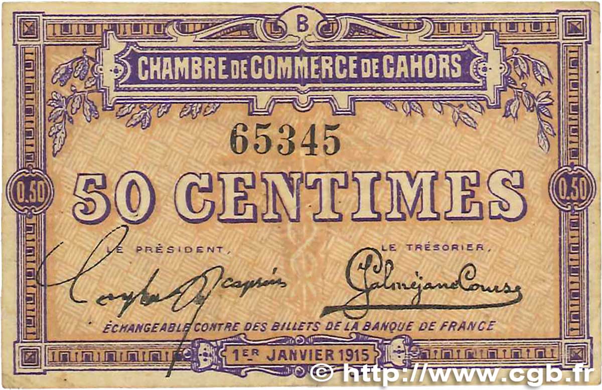 50 Centimes FRANCE régionalisme et divers Cahors 1915 JP.035.05 TTB+