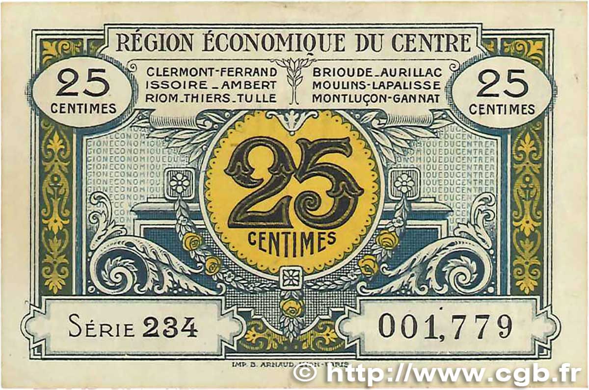 25 Centimes FRANCE régionalisme et divers Région Économique Du Centre 1918 JP.040.01 TTB+