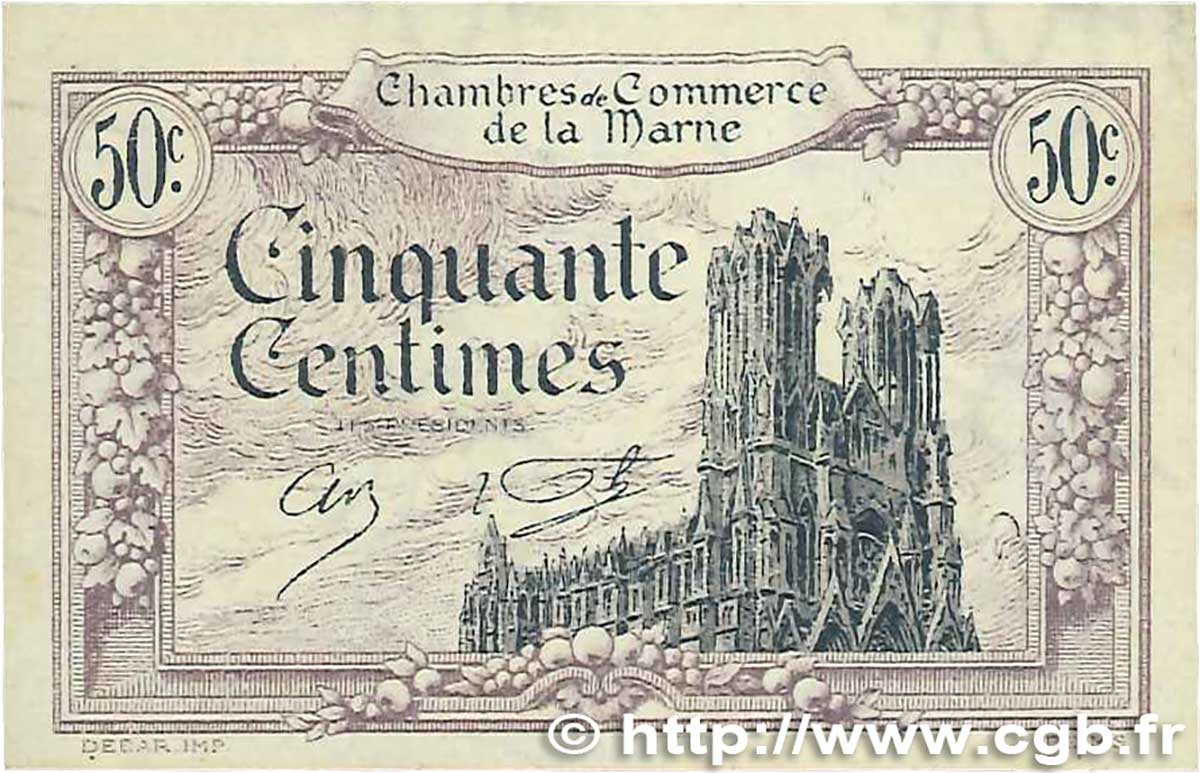 50 Centimes FRANCE régionalisme et divers Chalons, Reims, Épernay 1922 JP.043.01 SPL