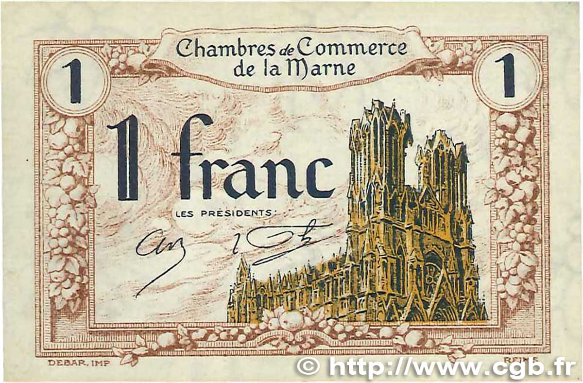 1 Franc FRANCE régionalisme et divers Chalons, Reims, Épernay 1922 JP.043.02 SPL