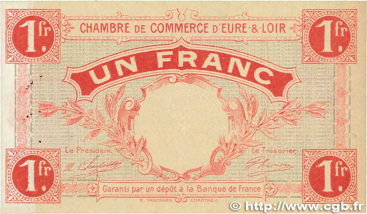 1 Franc FRANCE régionalisme et divers Chartres 1915 JP.045.03 SUP