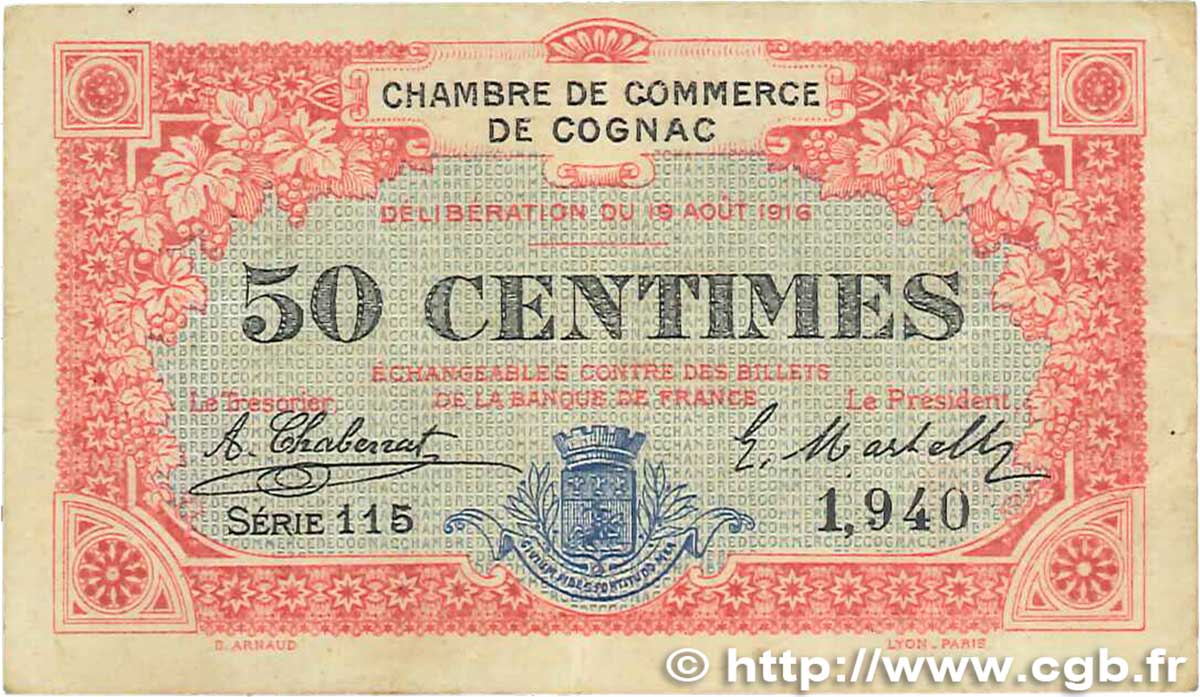 50 Centimes FRANCE régionalisme et divers Cognac 1916 JP.049.01 TTB