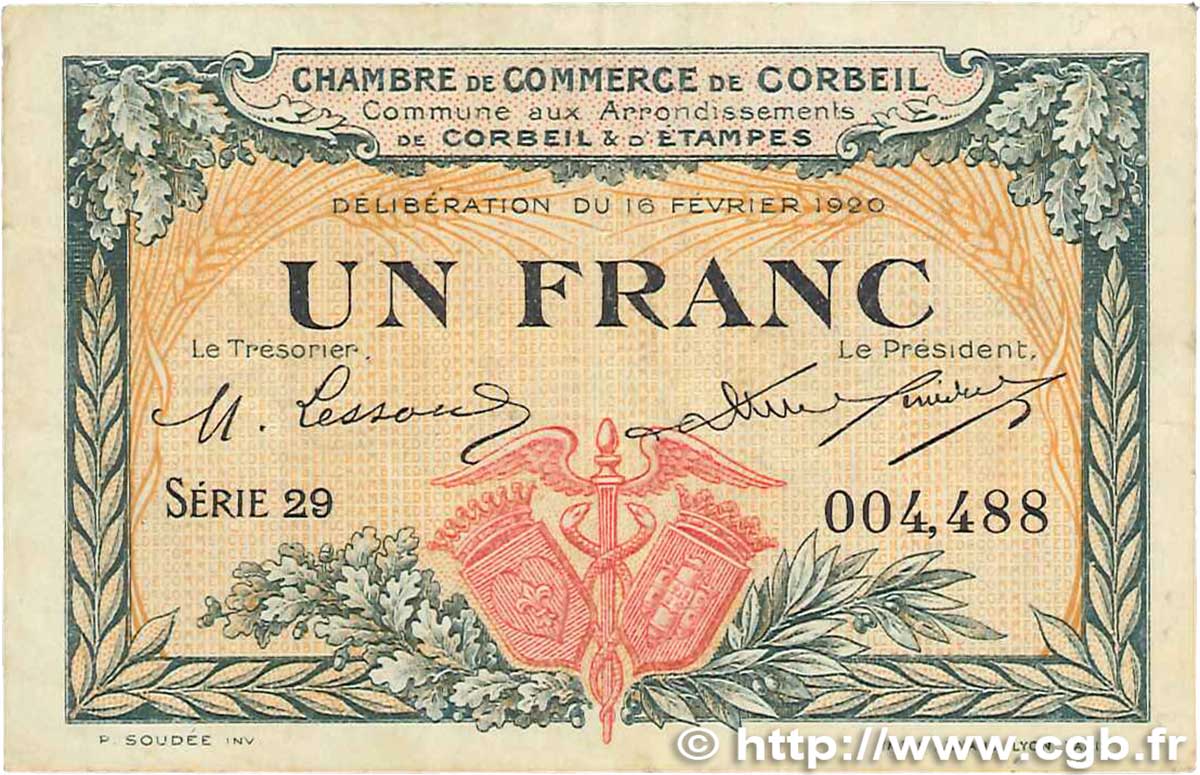 1 Franc FRANCE régionalisme et divers Corbeil 1920 JP.050.03 TTB