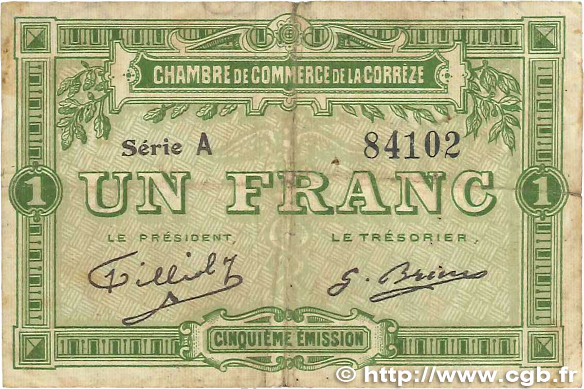 1 Franc FRANCE régionalisme et divers Corrèze 1915 JP.051.12 TB